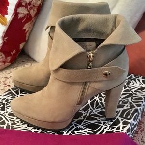 NEW Diane von Furstenberg Avalon Camel Tumbled Nubuck Booties from Neimans